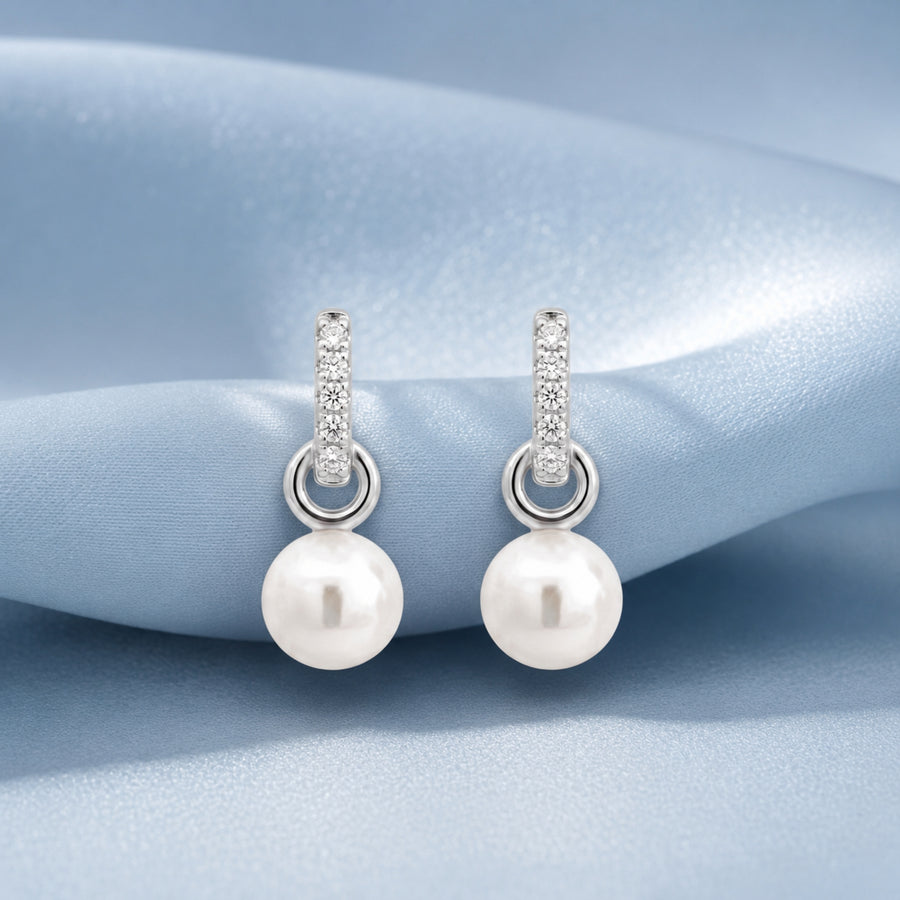 925 Sterling Silver Freshwater Pearl Drop Earrings with Cubic Zirconia for Women