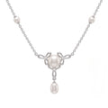 925 Sterling Silver Freshwater Pearls Bow Pendant Necklace & Drop Earrings Jewelry Set