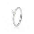 925 Sterling Silver Pearl Ring – Adjustable CZ Accent Minimalist Ring for Women