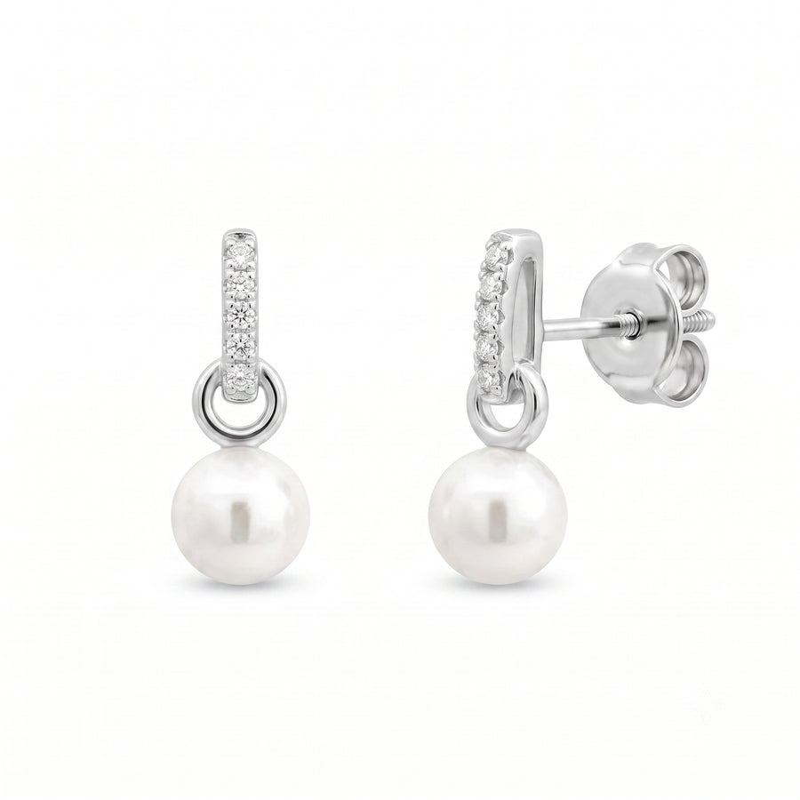925 Sterling Silver Freshwater Pearl Drop Earrings with Cubic Zirconia for Women