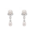 925 Sterling Silver Freshwater Pearls Bow Pendant Necklace & Drop Earrings Jewelry Set