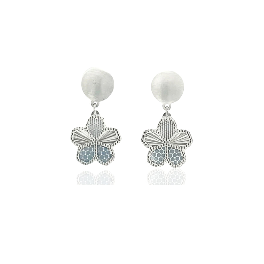 925 Silver Floral Pendant Necklace & Earrings Set – Elegant Textured Flower Jewelry for Women