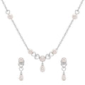 925 Sterling Silver Freshwater Pearls Double Heart Pendant Necklace & Drop Earrings Jewelry Set