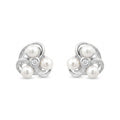 925 Sterling Silver Freshwater Pearl Floral Stud Earrings with Cubic Zirconia