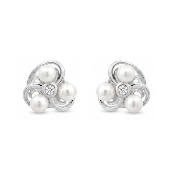 925 Sterling Silver Freshwater Pearl Floral Stud Earrings with Cubic Zirconia