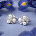 925 Sterling Silver Freshwater Pearl Floral Stud Earrings with Cubic Zirconia