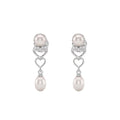 925 Sterling Silver Freshwater Pearls Double Heart Pendant Necklace & Drop Earrings Jewelry Set