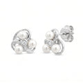 925 Sterling Silver Freshwater Pearl Floral Stud Earrings with Cubic Zirconia