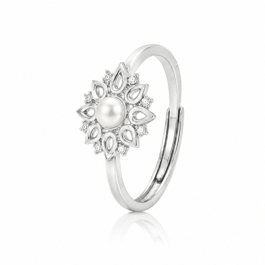 925 Sterling Silver Pearl Blossom Adjustable Ring with Freshwater Pearl