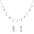 925 Sterling Silver Freshwater Pearl Butterfly Station Necklace & Drop Earrings Jewelry Set
