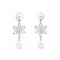 925 Sterling Silver Freshwater Pearl Floral Drop Earrings with Cubic Zirconia