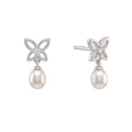925 Sterling Silver Freshwater Pearl Butterfly Station Necklace & Drop Earrings Jewelry Set