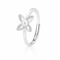 925 Sterling Silver Floral Pearl Adjustable Ring with Freshwater Pearl