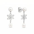 925 Sterling Silver Freshwater Pearl Floral Drop Earrings with Cubic Zirconia