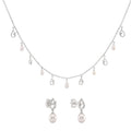 925 Sterling Silver Freshwater Pearl Tulip Charm Station Necklace & Drop Earrings Jewelry Set