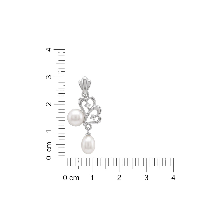925 Sterling Silver Double Heart Pearl Pendant – Elegant CZ Accent Pearl Charm