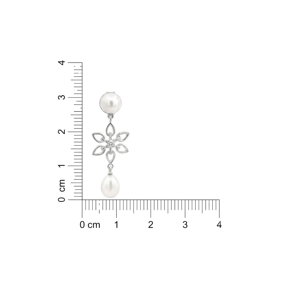 925 Sterling Silver Freshwater Pearl Floral Drop Earrings with Cubic Zirconia