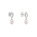 925 Sterling Silver Freshwater Pearl Tulip Charm Station Necklace & Drop Earrings Jewelry Set