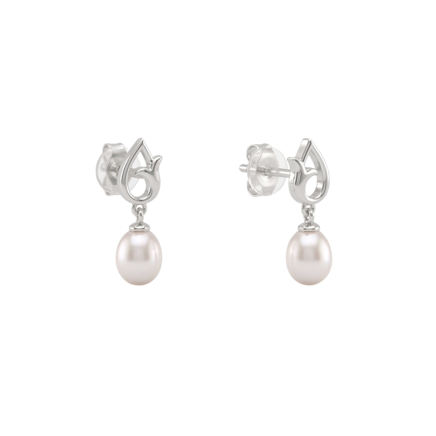 925 Sterling Silver Freshwater Pearl Tulip Charm Station Necklace & Drop Earrings Jewelry Set