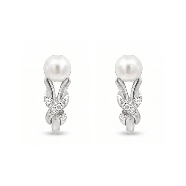 925 Sterling Silver Freshwater Pearl Stud Earrings with Cubic Zirconia