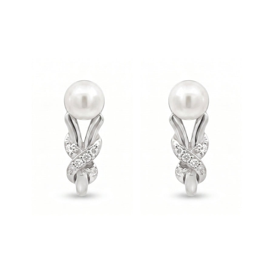 925 Sterling Silver Freshwater Pearl Stud Earrings with Cubic Zirconia