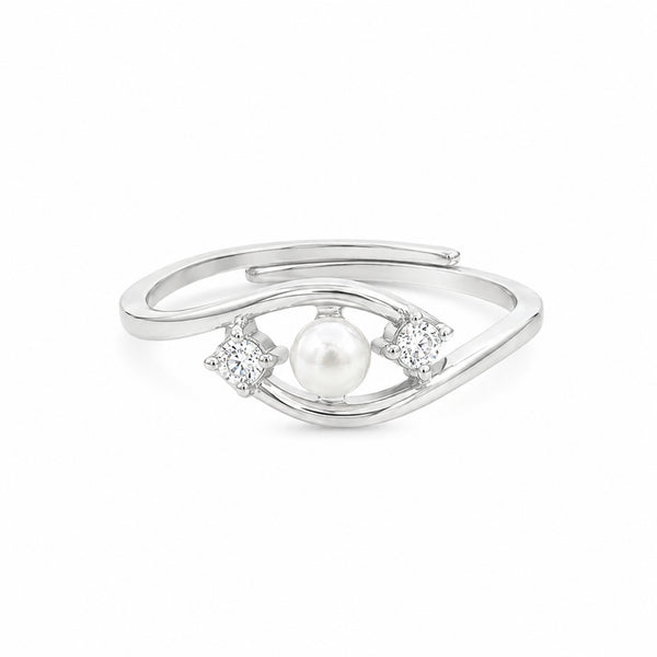 925 Sterling Silver Evil Eye Adjustable Ring with Freshwater Pearl