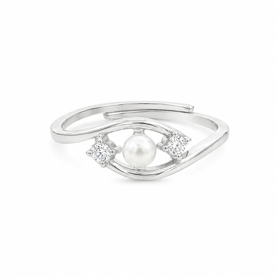 925 Sterling Silver Evil Eye Adjustable Ring with Freshwater Pearl