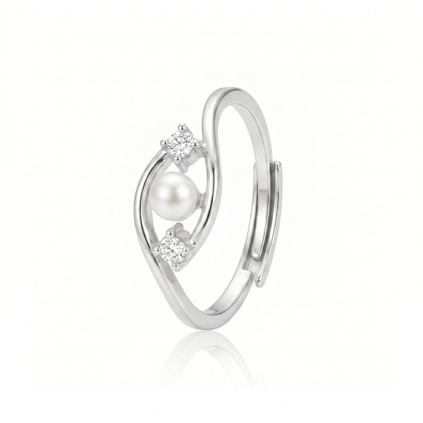 925 Sterling Silver Evil Eye Adjustable Ring with Freshwater Pearl