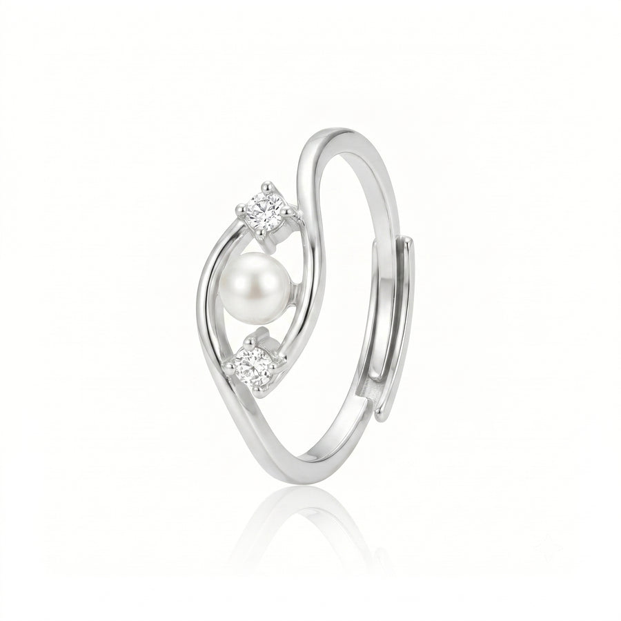 925 Sterling Silver Evil Eye Adjustable Ring with Freshwater Pearl