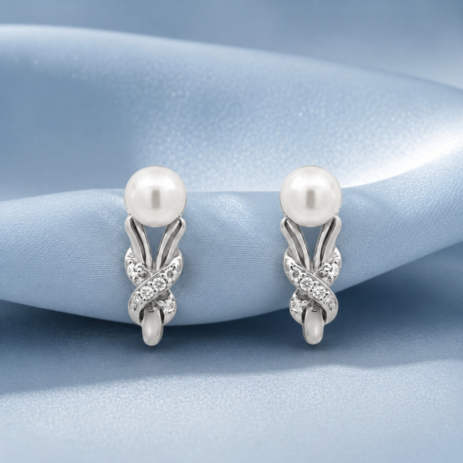 925 Sterling Silver Freshwater Pearl Stud Earrings with Cubic Zirconia