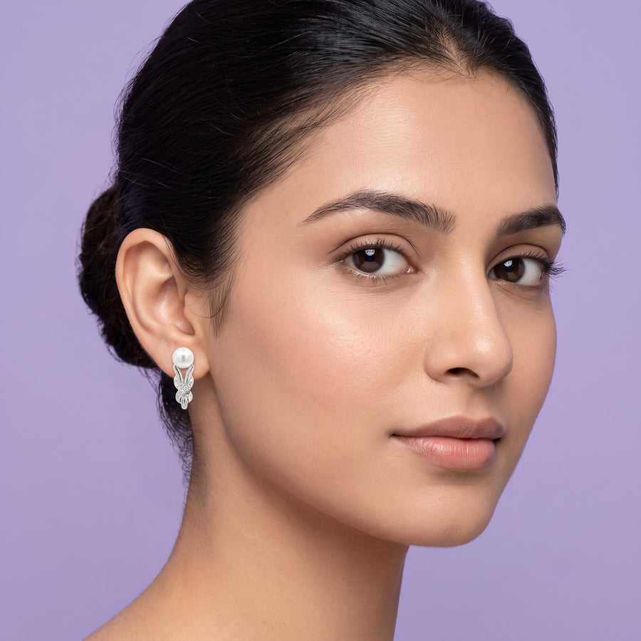 925 Sterling Silver Freshwater Pearl Stud Earrings with Cubic Zirconia