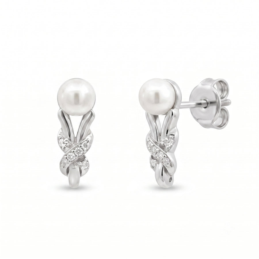 925 Sterling Silver Freshwater Pearl Stud Earrings with Cubic Zirconia