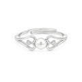 925 Sterling Silver Double Heart Adjustable Ring with Freshwater Pearl