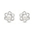 925 Sterling Silver Pearl Knot Flower Stud Earrings for Women