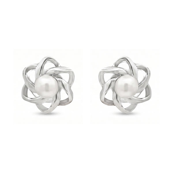 925 Sterling Silver Pearl Knot Flower Stud Earrings for Women