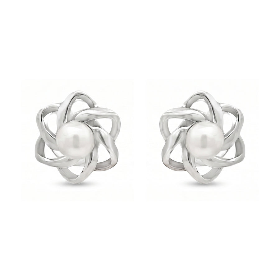 925 Sterling Silver Pearl Knot Flower Stud Earrings for Women
