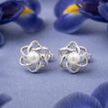 925 Sterling Silver Pearl Knot Flower Stud Earrings for Women