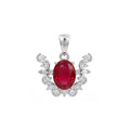 925 Sterling Silver Oval Ruby Red Gemstone Winged Halo Pendant