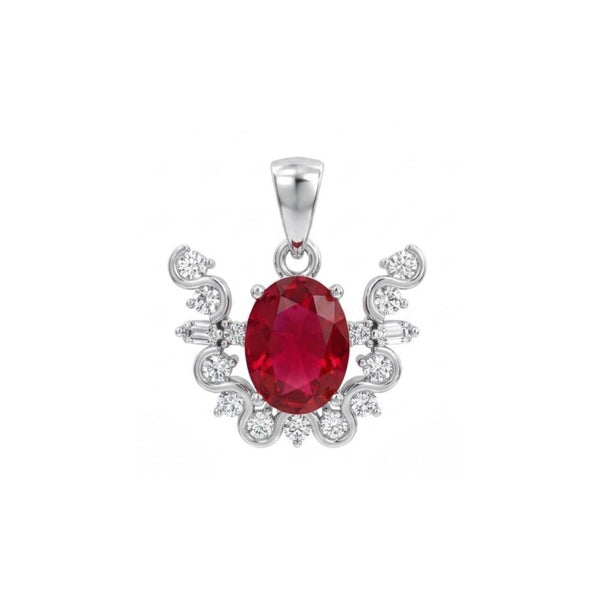 925 Sterling Silver Oval Ruby Red Gemstone Winged Halo Pendant