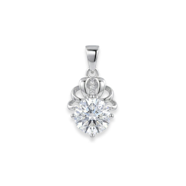 925 Sterling Silver Crown Round Cubic Zirconia Solitaire Pendant