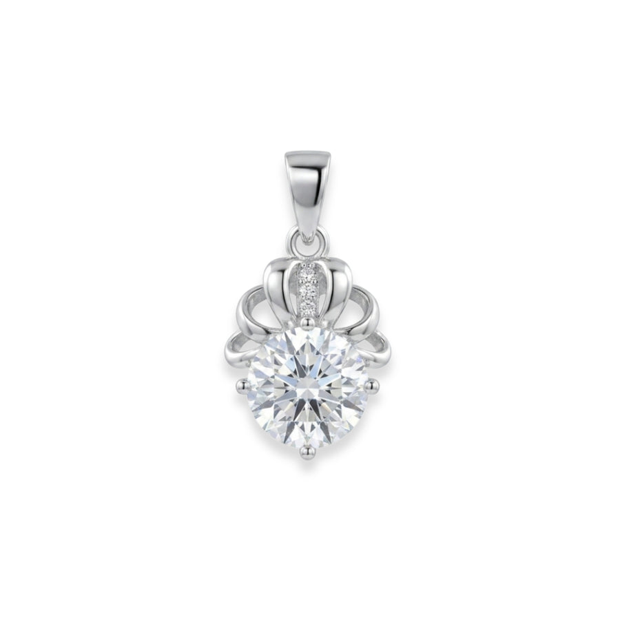 925 Sterling Silver Crown Round Cubic Zirconia Solitaire Pendant