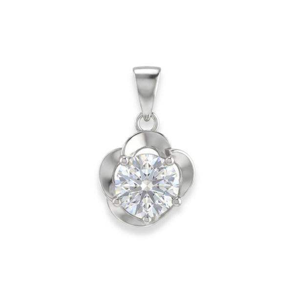 925 Sterling Silver Blooming Petals Round Cubic Zirconia Pendant