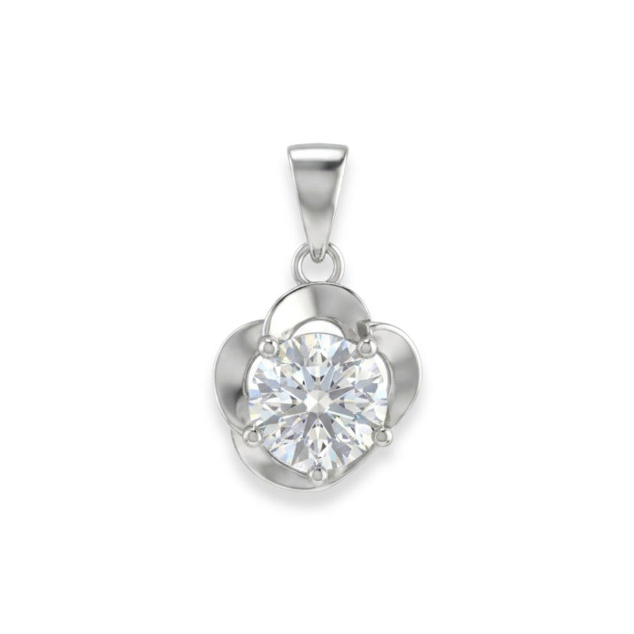 925 Sterling Silver Blooming Petals Round Cubic Zirconia Pendant