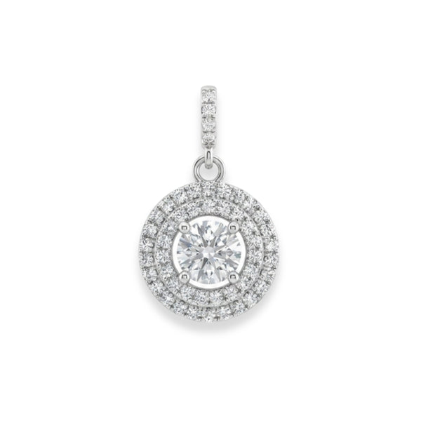925 Sterling Silver Round Double Halo Cubic Zirconia Solitaire Pendant