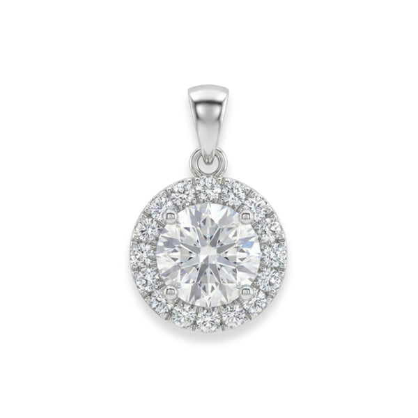 925 Sterling Silver Round Halo Cubic Zirconia Solitaire Pendant