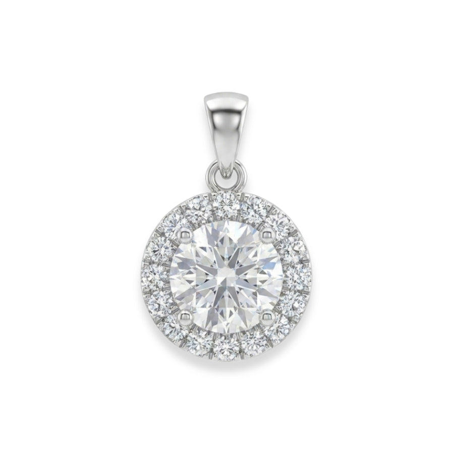 925 Sterling Silver Round Halo Cubic Zirconia Solitaire Pendant