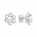 925 Sterling Silver Pearl Knot Flower Stud Earrings for Women