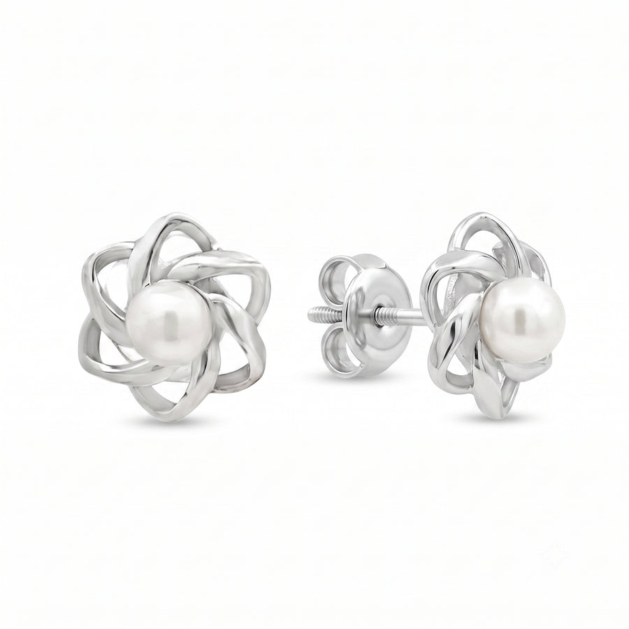 925 Sterling Silver Pearl Knot Flower Stud Earrings for Women
