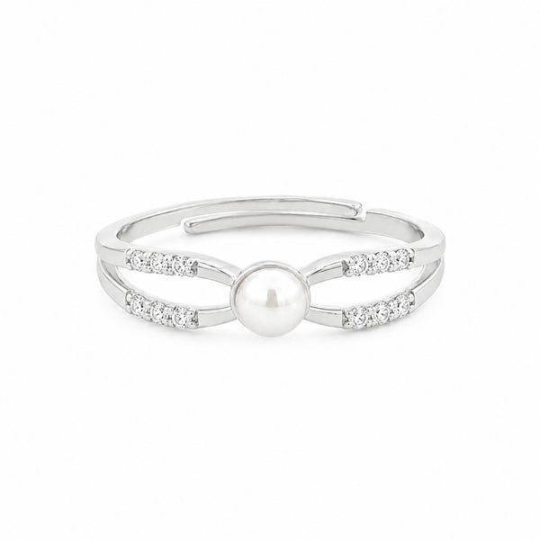 925 Sterling Silver Double Band Adjustable Ring with Freshwater Pearl
