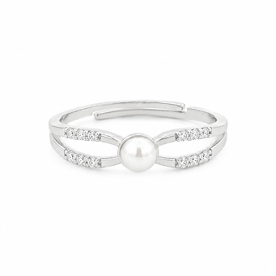 925 Sterling Silver Double Band Adjustable Ring with Freshwater Pearl